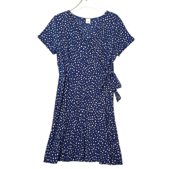 Kaileigh Blue and White Polka Dot Wrap Midi Dress Large - Picture 1 of 9